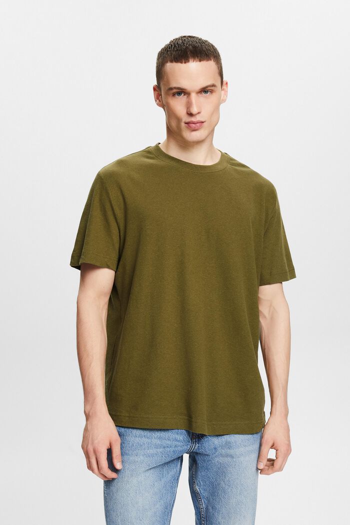 T-shirt z bawełny i lnu, OLIVE, detail image number 0