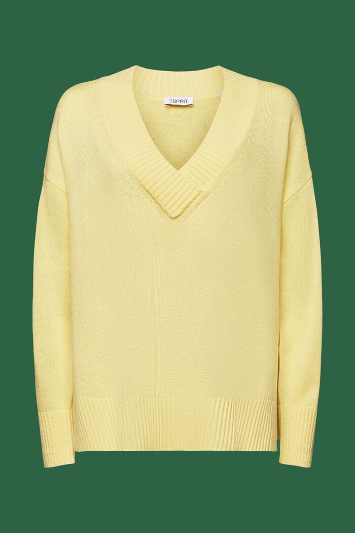 Sweter z dekoltem w serek z mieszanki wełny i kaszmiru, LIME YELLOW, detail image number 5