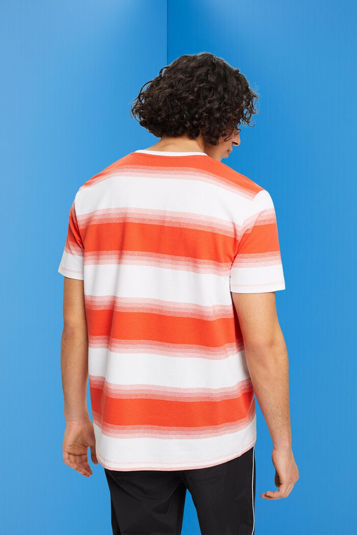 T-shirt w paski z piki bawełnianej, ORANGE RED, detail image number 3