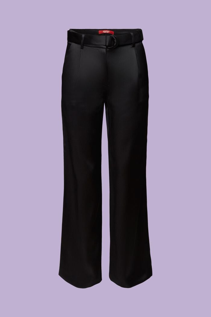 Satynowe spodnie z szerokimi nogawkami, BLACK, detail image number 7