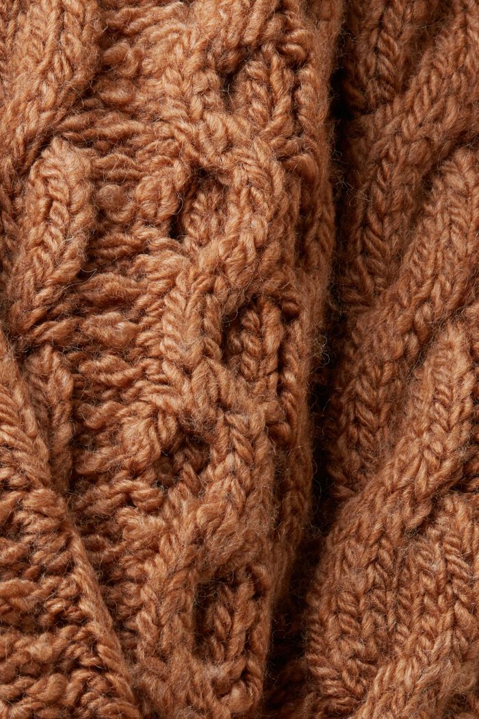 Sweter z mieszanki z wełną z warkoczowym wzorem, CARAMEL, detail image number 5