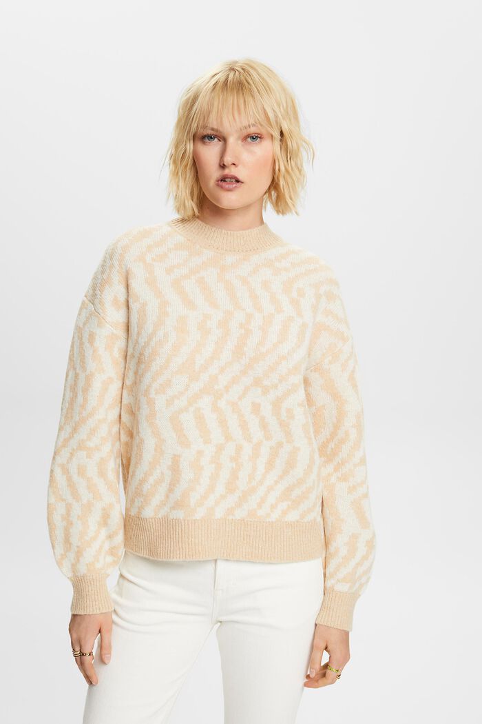 Abstrakcyjny żakardowy sweter, DUSTY NUDE, detail image number 0