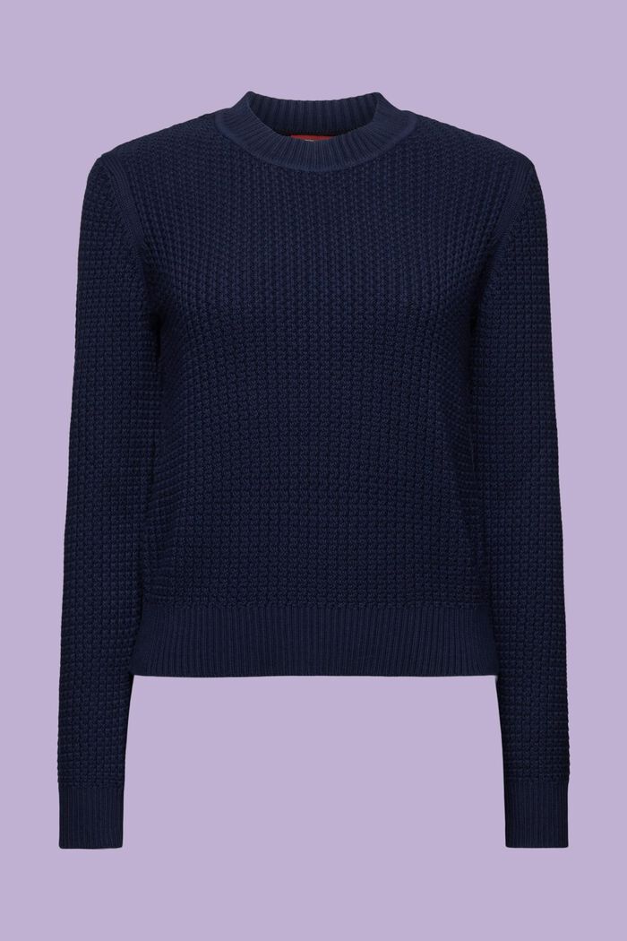 Sweter z okrągłym dekoltem z fakturowanej dzianiny, NAVY, detail image number 5