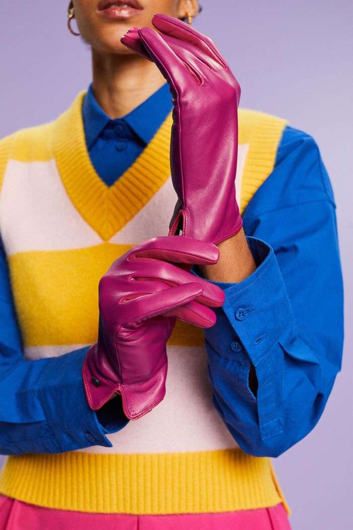Skórzane rękawiczki, PINK FUCHSIA, detail image number 2
