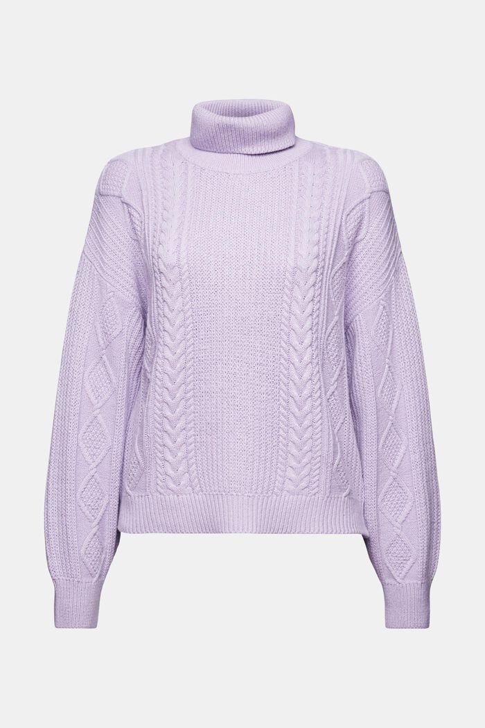 Sweter z półgolfem i wzorem w warkocze, LAVENDER, detail image number 6