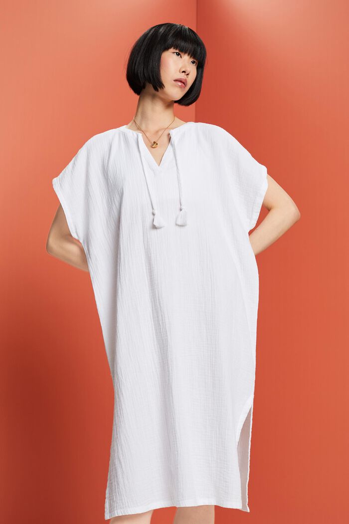 Plażowa sukienka w stylu tuniki, 100% bawełna, WHITE, detail image number 0