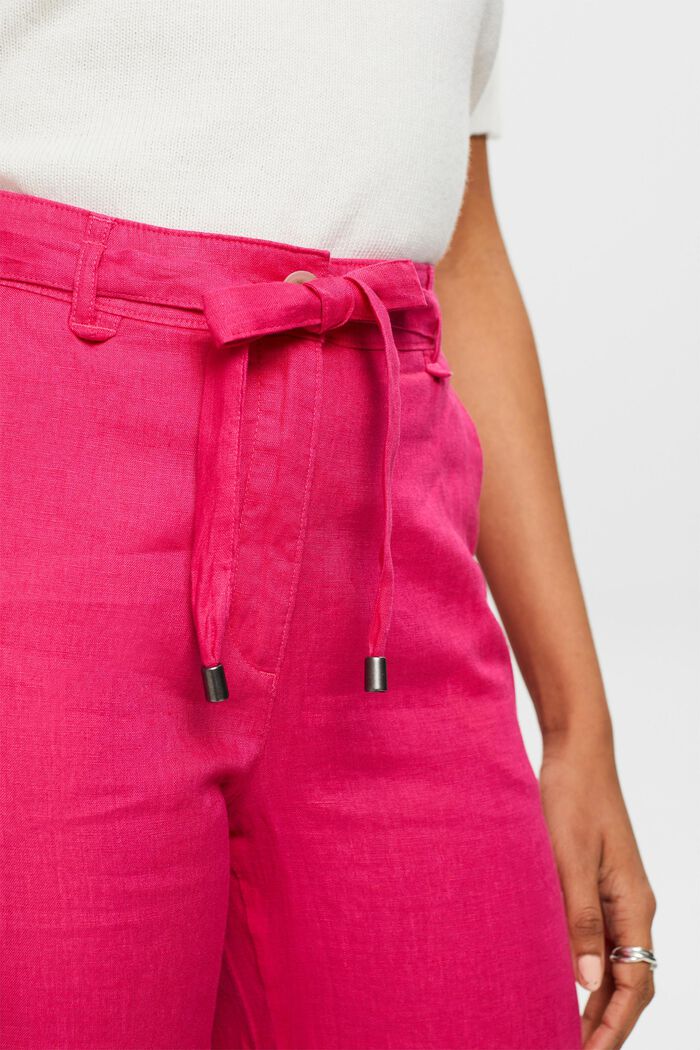 Lniane spodnie z szerokimi nogawkami i paskiem, PINK FUCHSIA, detail image number 4