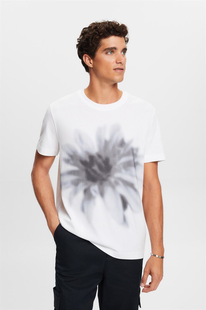 T-shirt z nadrukiem z bawełny pima, WHITE, detail image number 1