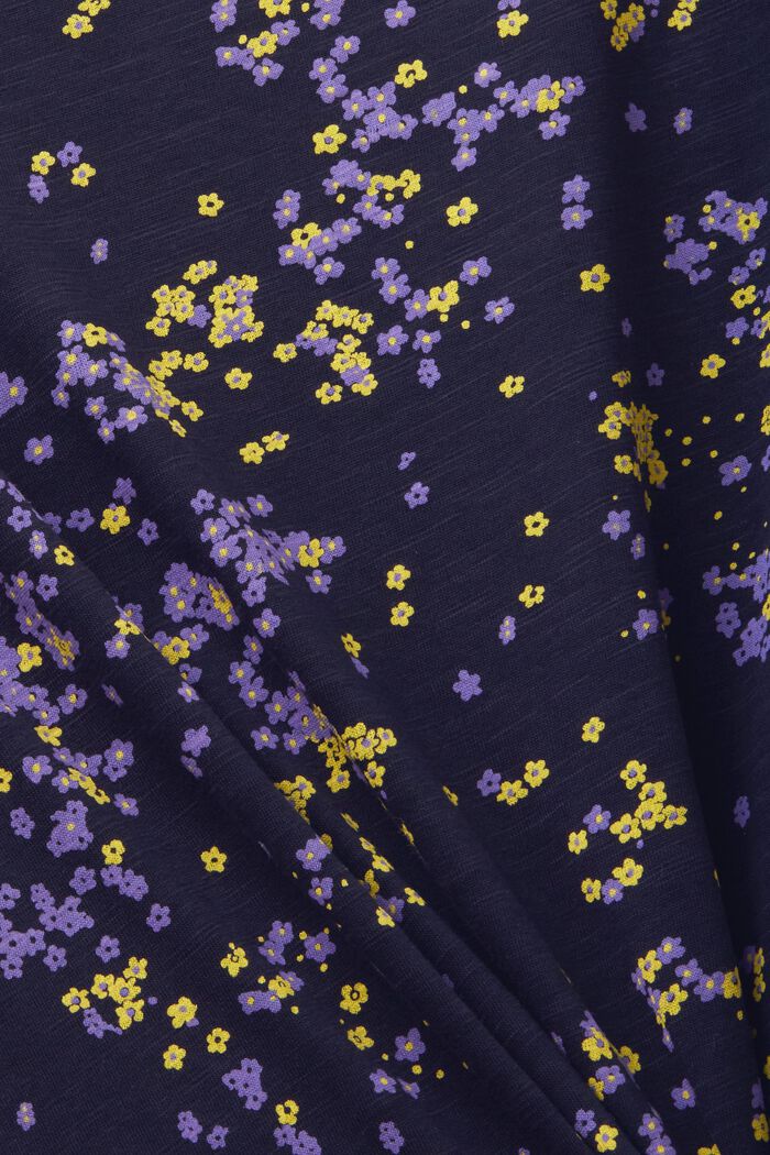 Bawełniany T-shirt z kwiatowym nadrukiem, NAVY, detail image number 4