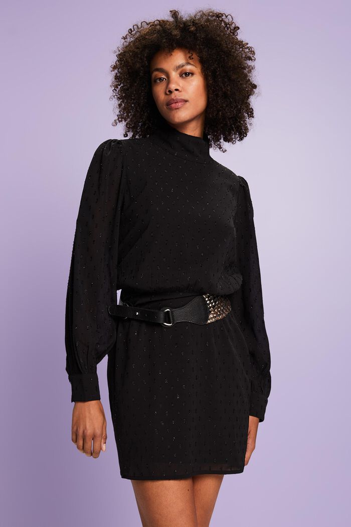 Szyfonowa sukienka mini w błyszczące kropeczki, BLACK, detail image number 1