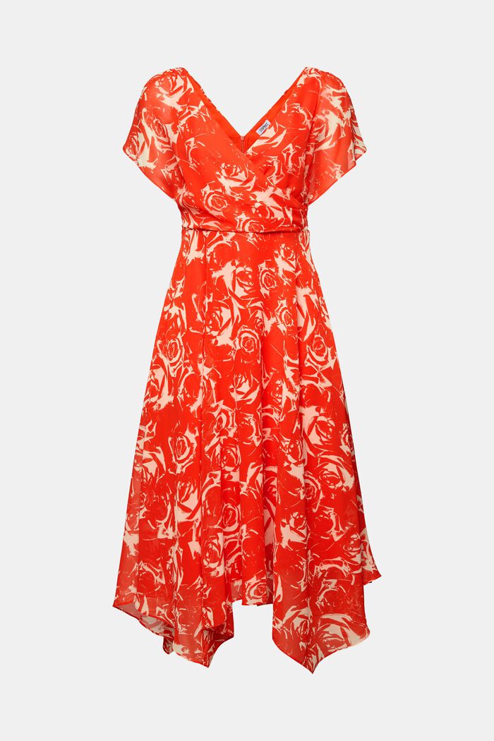 Szyfonowa sukienka maxi z dekoltem w serek, BRIGHT ORANGE, detail image number 6