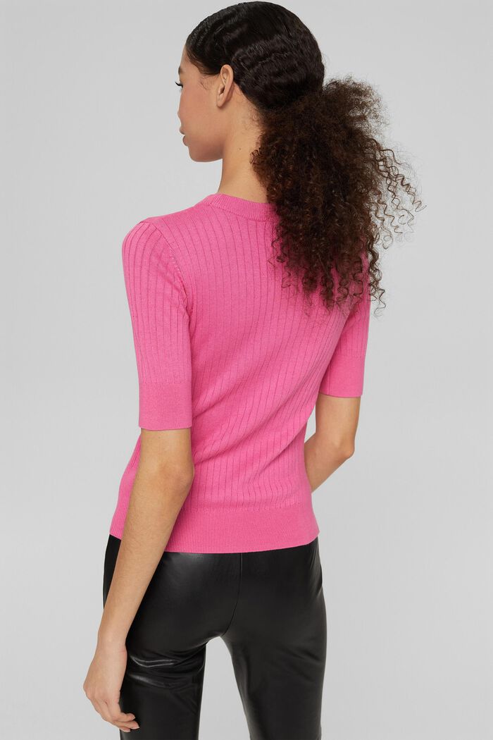 Prążkowany sweter z krótkim rękawem, bawełna organiczna, PINK, detail image number 3