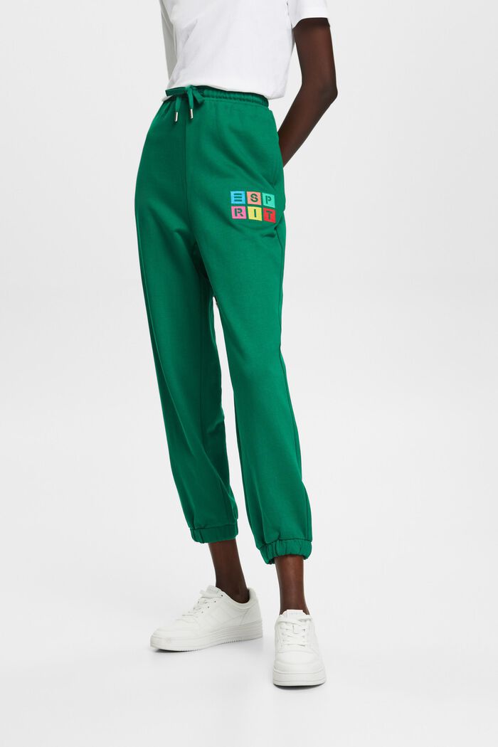 Spodnie dresowe z organicznej bawełny z haftowanym logo, DARK GREEN, detail image number 0