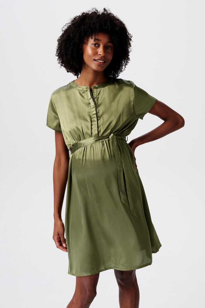 MATERNITY Sukienka satynowa z paskiem, OLIVE GREEN, detail image number 0
