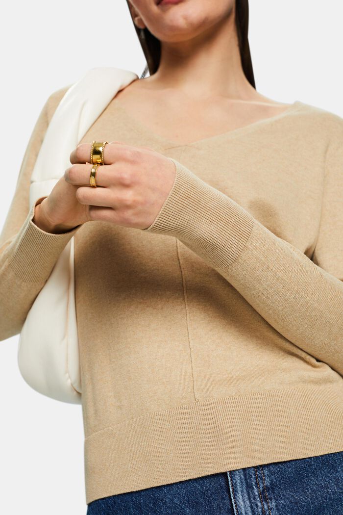 Bawełniany sweter z dekoltem w serek, SAND, detail image number 2