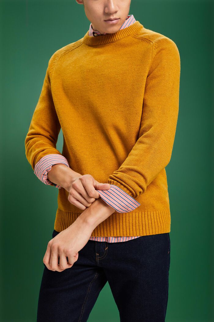 Nakrapiany sweter z okrągłym dekoltem, AMBER YELLOW, detail image number 2