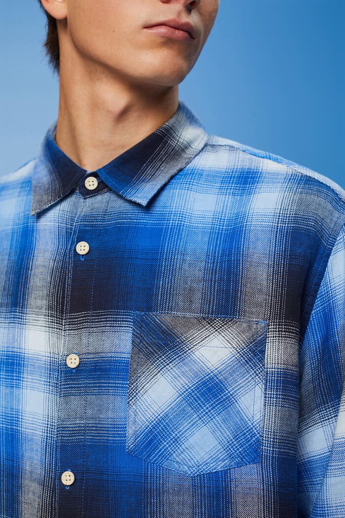 Koszula z tartanu z mieszanki bawełny i konopi w kratę, BLUE, detail image number 2