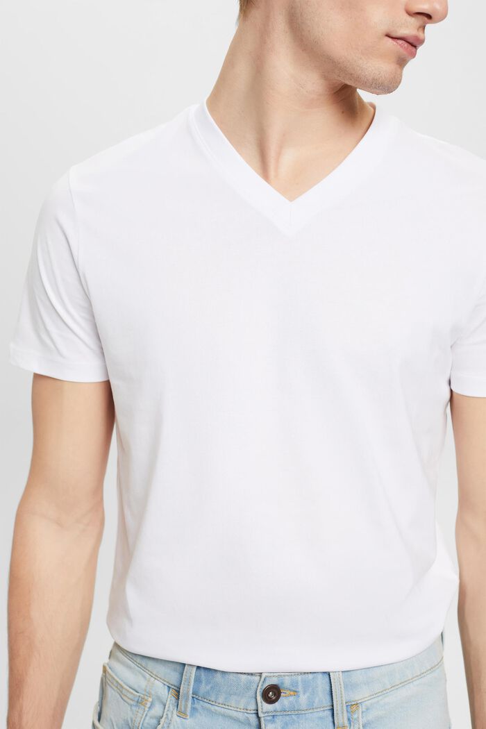 Bawełniany T-shirt z dekoltem w serek, slim fit, WHITE, detail image number 2