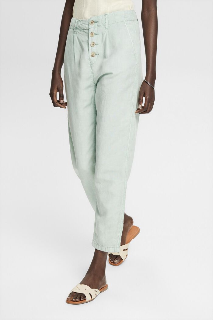 Z lnem: spodnie z listwą guzikową, DUSTY GREEN, detail image number 0