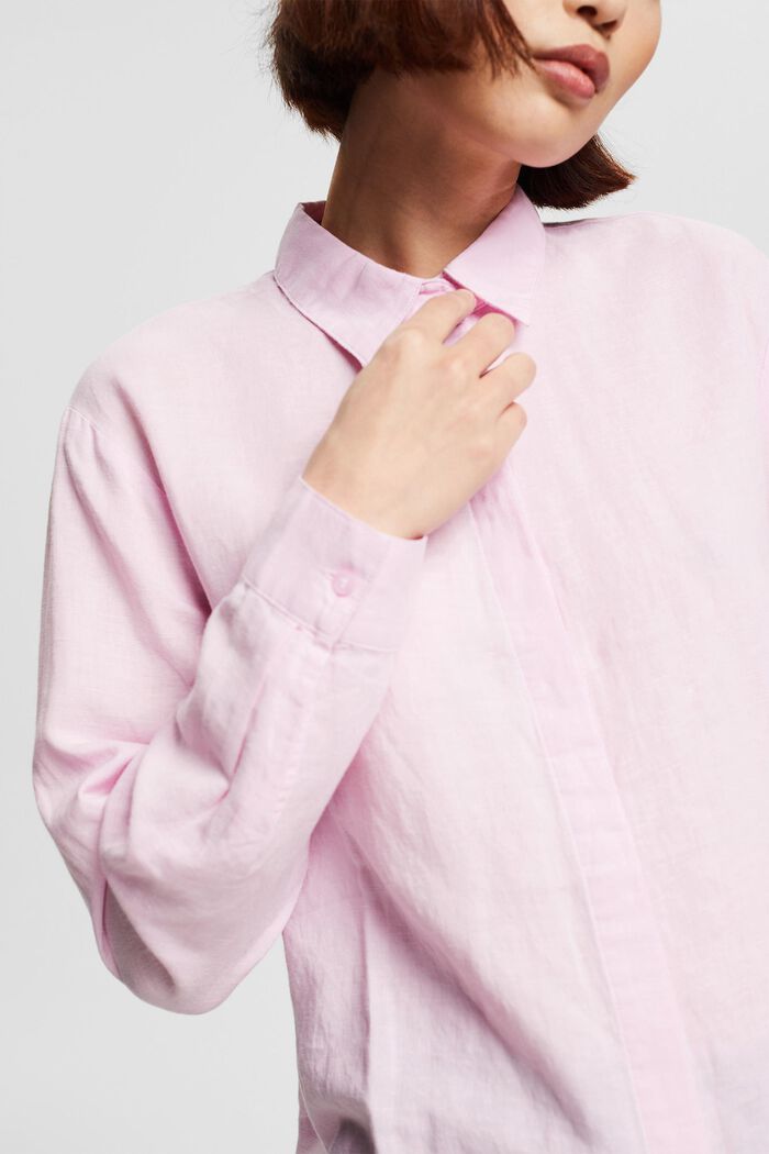 Oversizowa bluzka z mieszanki lnianej, PINK, detail image number 0