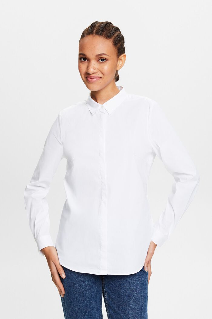 Bluzka koszulowa z popeliny, WHITE, detail image number 0