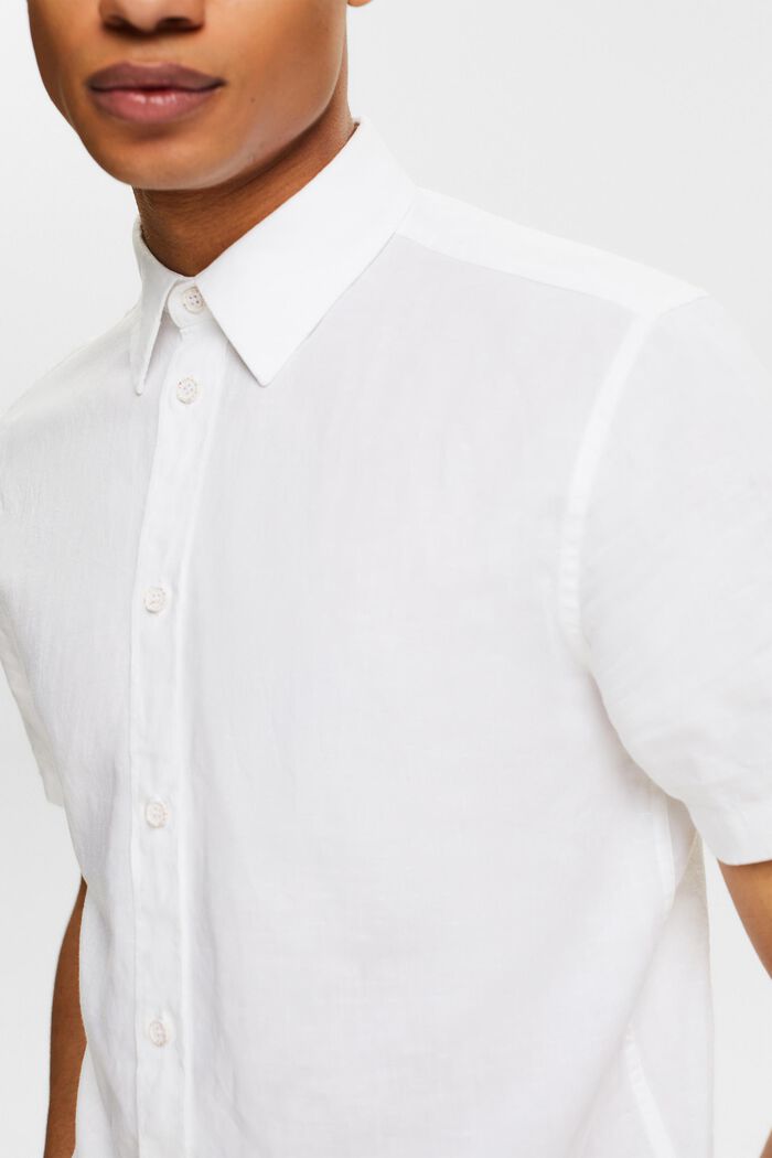 Koszula z krótkim rękawem z lnu i bawełny, WHITE, detail image number 3