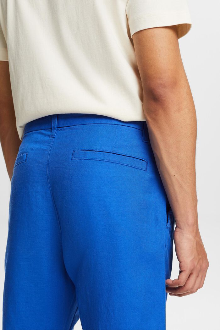 Spodnie o prostym kroju z lnu i bawełny, BRIGHT BLUE, detail image number 3