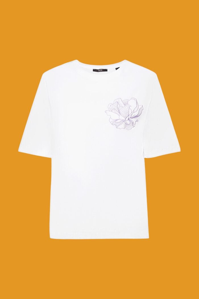 Koszulka bawełniana z wyhaftowanym kwiatkiem, OFF WHITE, detail image number 6