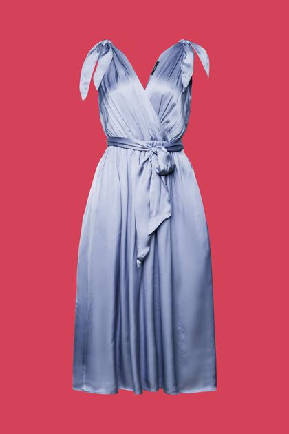 Satynowa sukienka midi z wiązaniami na ramionach