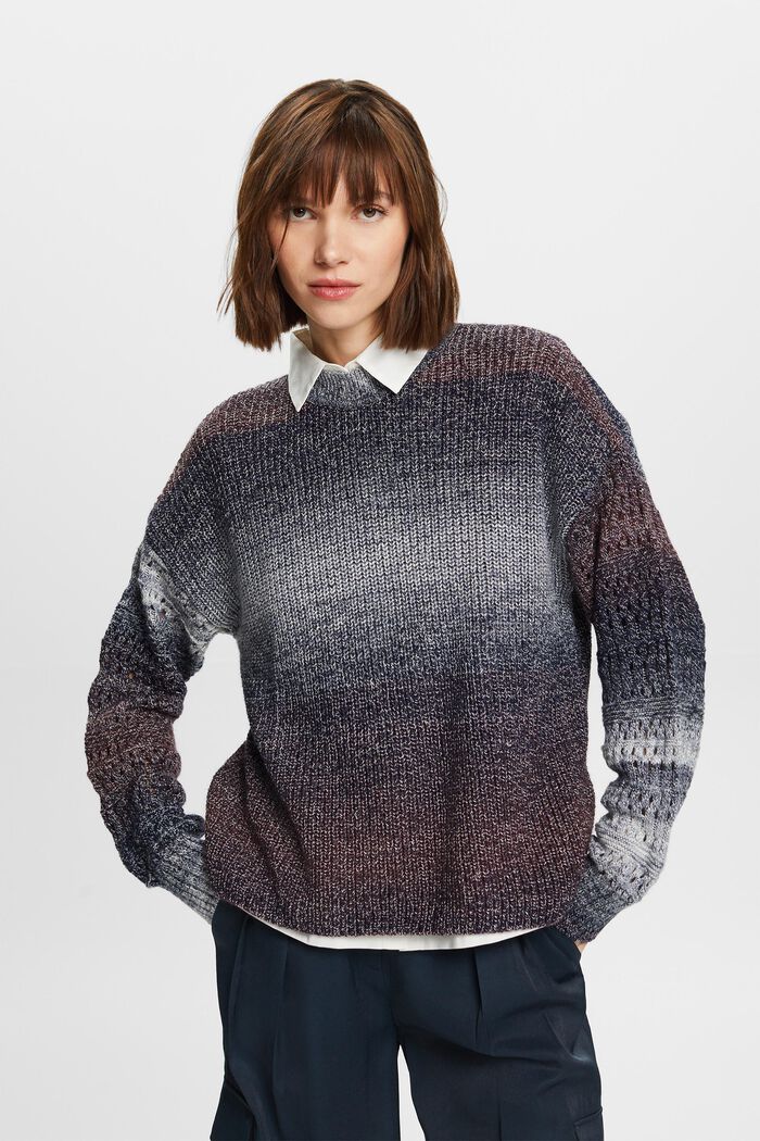 Cieniowany sweter z półgolfem z ażurowej dzianiny, AUBERGINE, detail image number 2