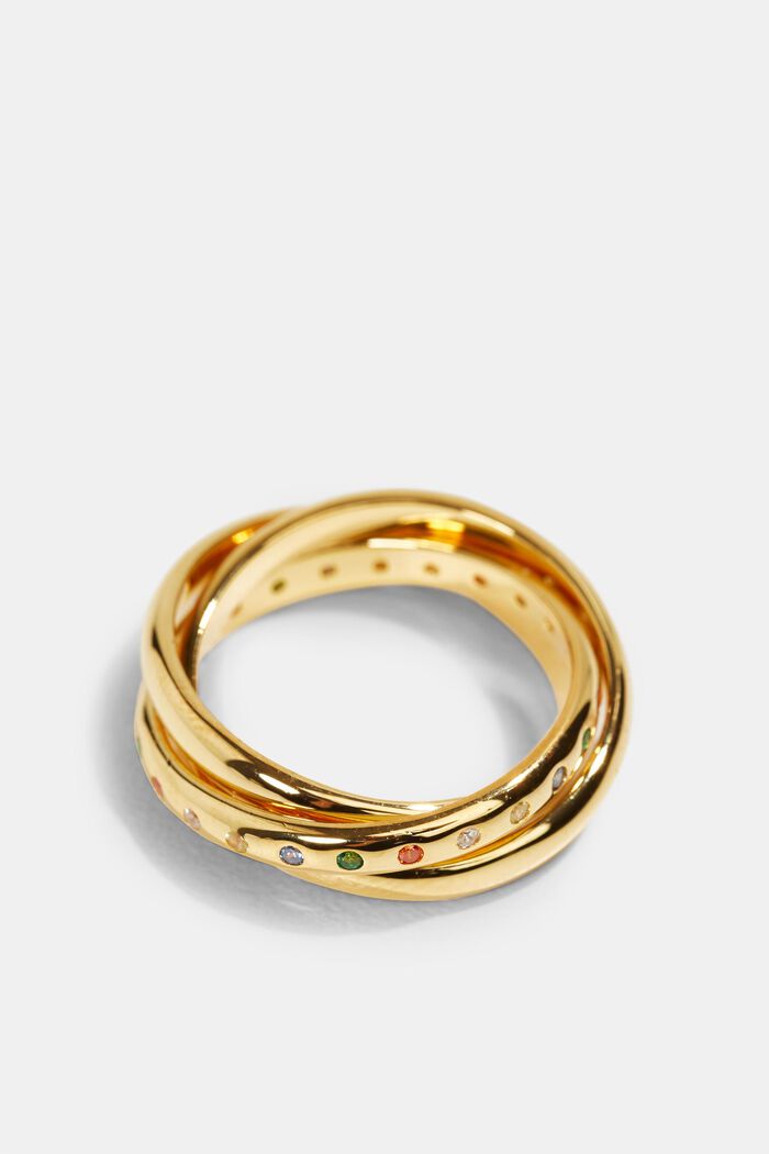 Potrójny pierścionek z kolorowymi cyrkoniami, srebro wysokiej próby, GOLD, detail image number 0