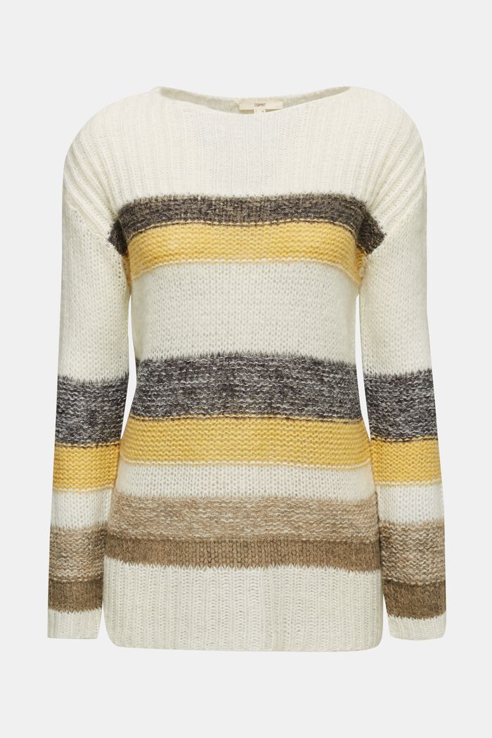 Z wełną/alpaką: długi sweter w paski, DUSTY YELLOW, detail image number 0