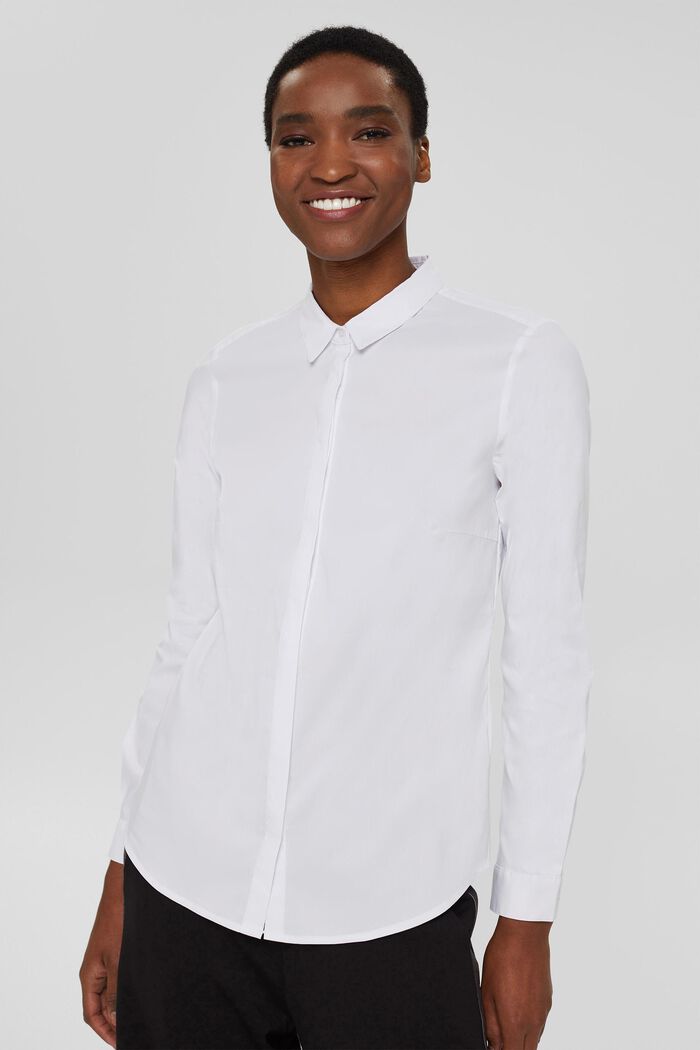 Elastyczna bluzka koszulowa z wcięciem w talii, WHITE, detail image number 0