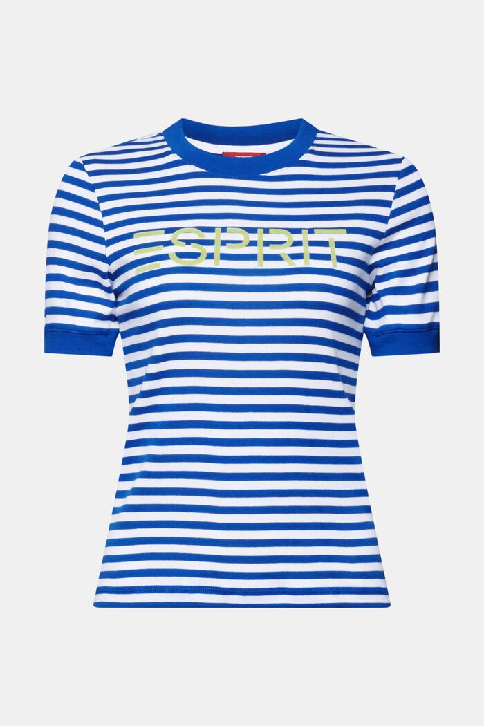 T-shirt bawełniany w paski z nadrukowanym logo, BRIGHT BLUE, detail image number 6