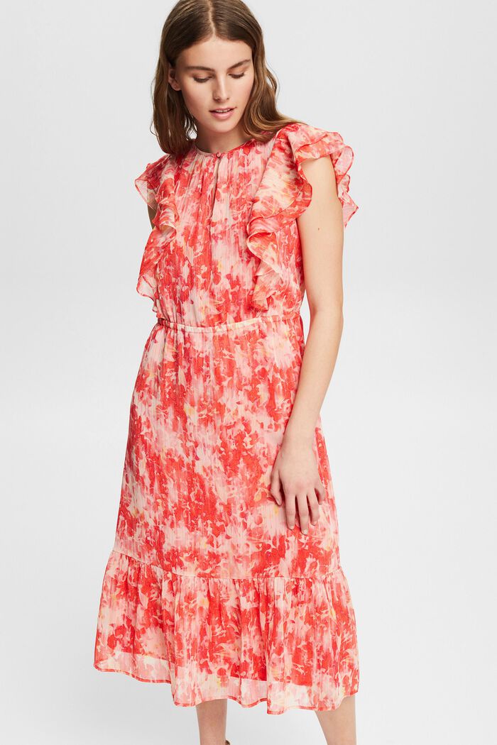 Z recyklingu: szyfonowa sukienka z efektem połysku, RED, overview