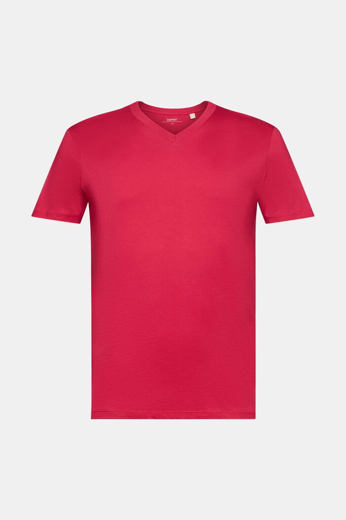 Bawełniany T-shirt z dekoltem w serek, slim fit, DARK PINK, detail image number 5