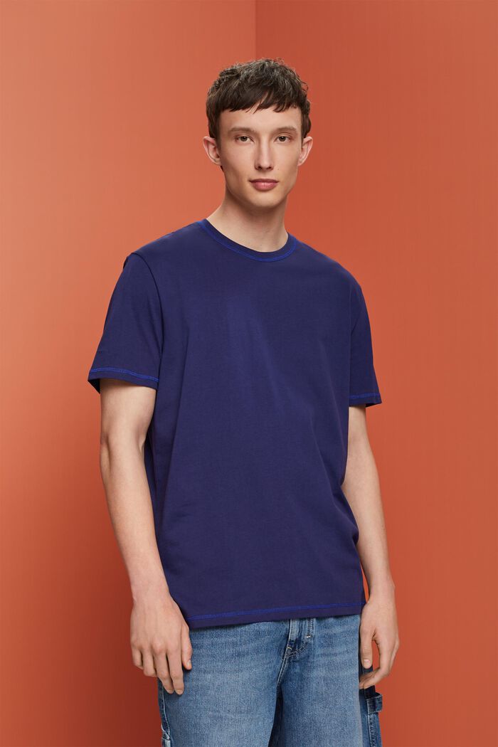 Dżersejowy T-shirt z kontrastowymi szwami, DARK BLUE, detail image number 0