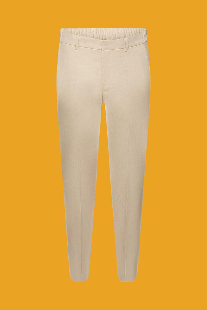 Spodnie o fasonie slim fit z mieszanki lnu i bawełny, KHAKI BEIGE, detail image number 6