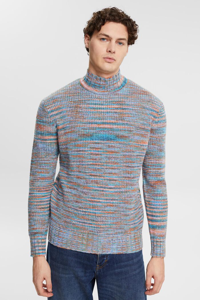 Kolorowy sweter z golfem, GREY BLUE, detail image number 0