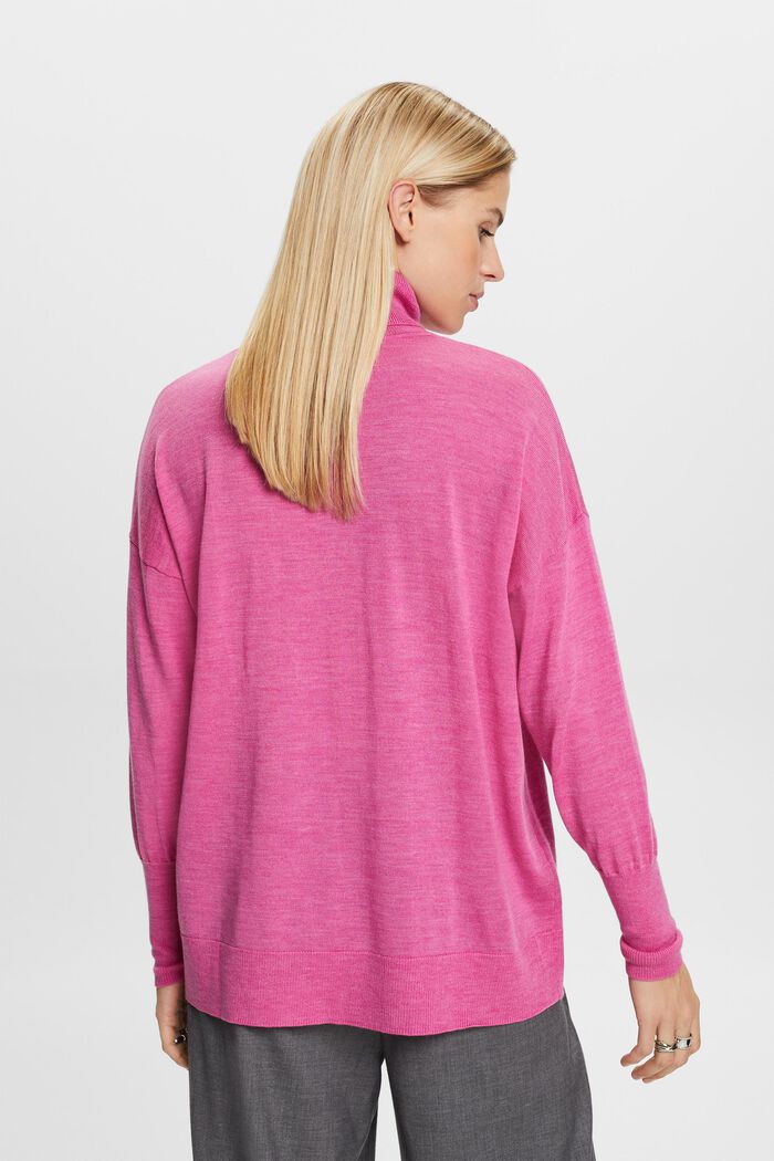 Oversizowy wełniany sweter z półgolfem, PINK FUCHSIA, detail image number 4