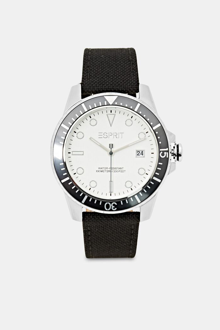 Zegarek ze stali szlachetnej z paskiem z materiału tekstylnego, BLACK, overview