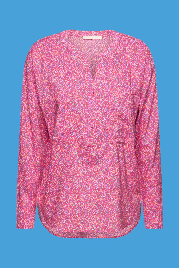 Kwiatowa bluzka z dekoltem w serek i guzikami, PINK FUCHSIA, detail image number 7