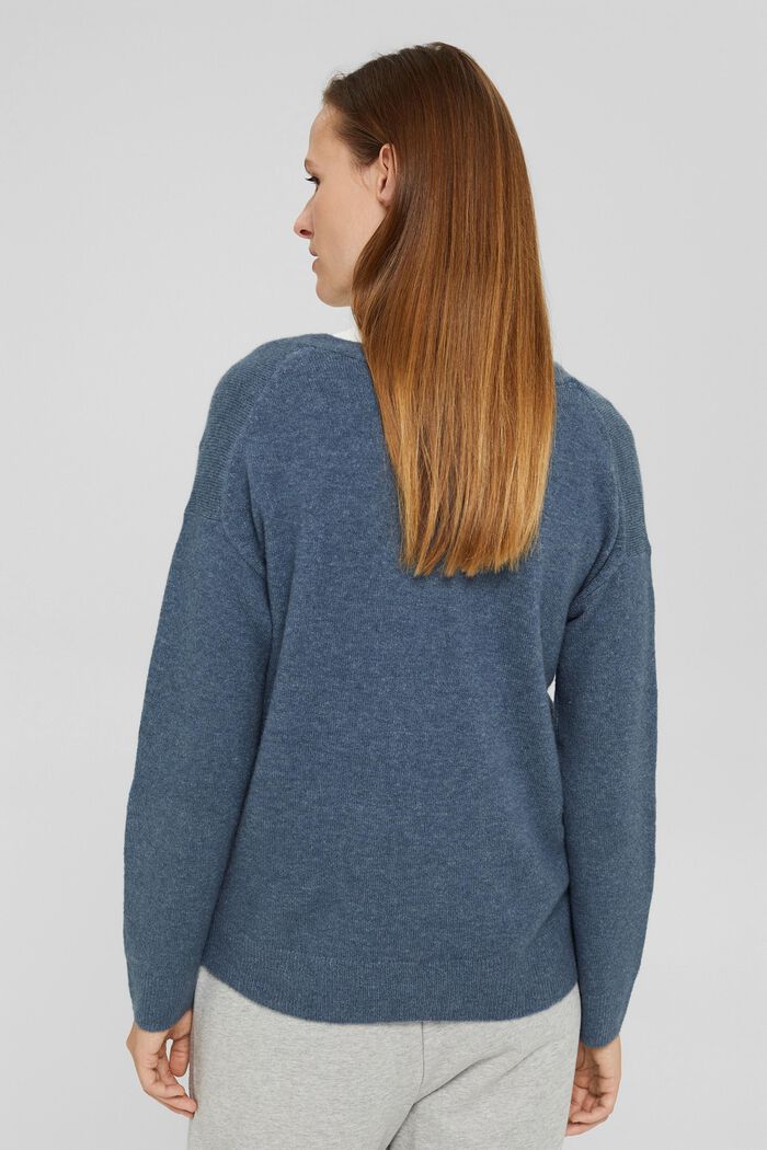 Z wełną: sweter z dekoltem w serek, GREY BLUE, detail image number 3