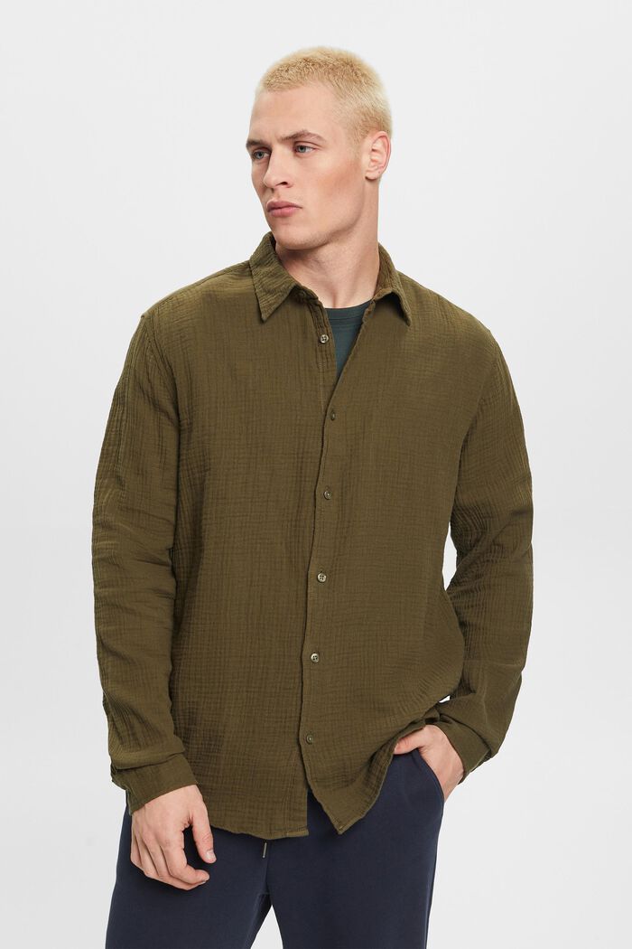Koszula z muślinu z ekologicznej bawełny, KHAKI GREEN, detail image number 0