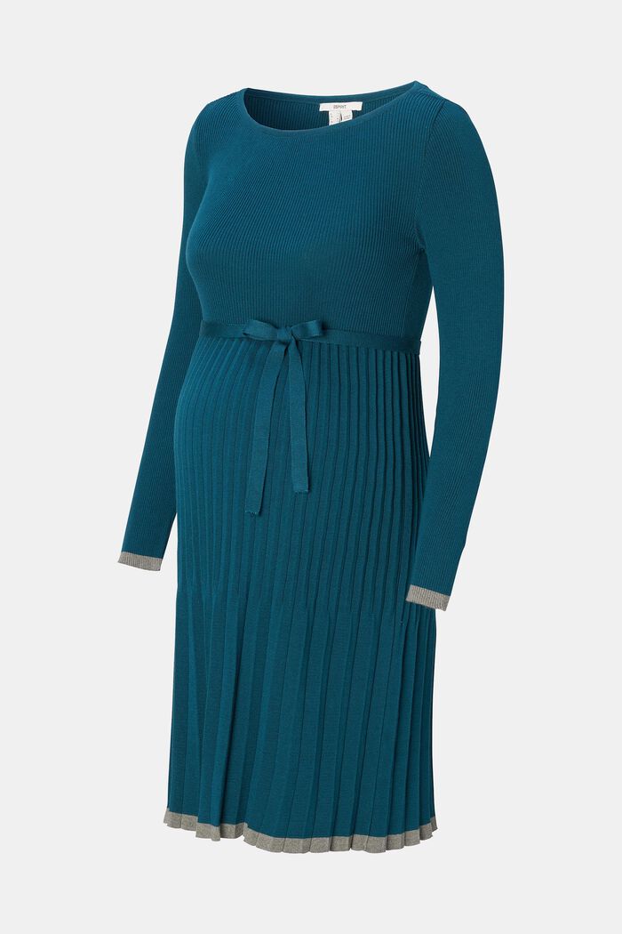 Plisowana sukienka z dzianiny, bawełna organiczna, ATLANTIC BLUE, detail image number 1