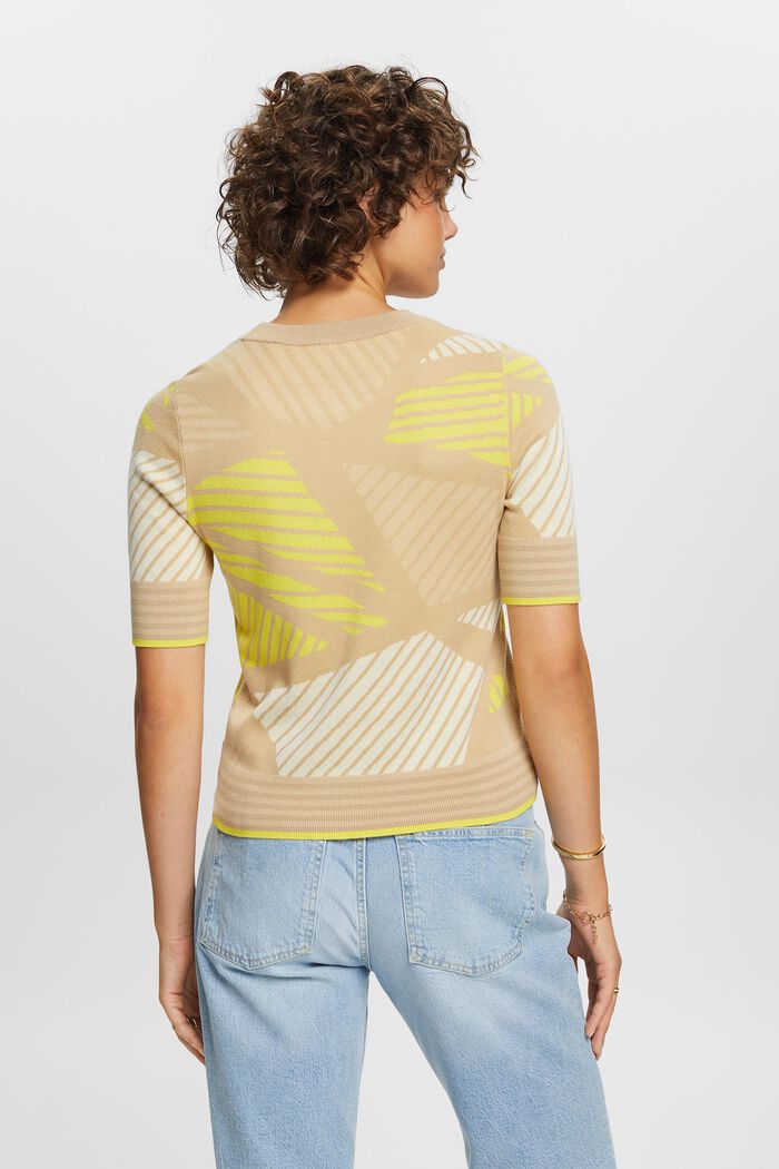 Żakardowy sweter z krótkim rękawem, bawełna ekologiczna, SAND, detail image number 3