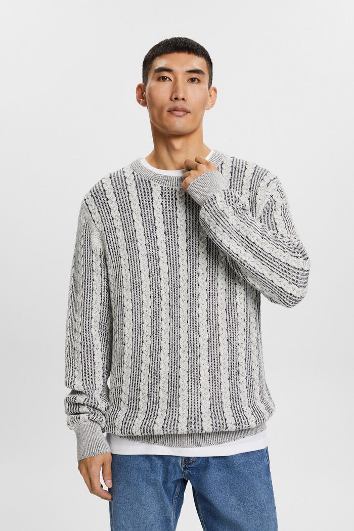 Sweter z okrągłym dekoltem z dzianiny w warkocze, NAVY, detail image number 0
