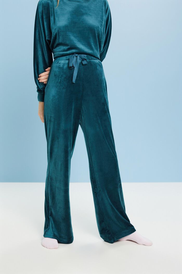 Aksamitne spodnie typu loungewear, PETROL BLUE, detail image number 0
