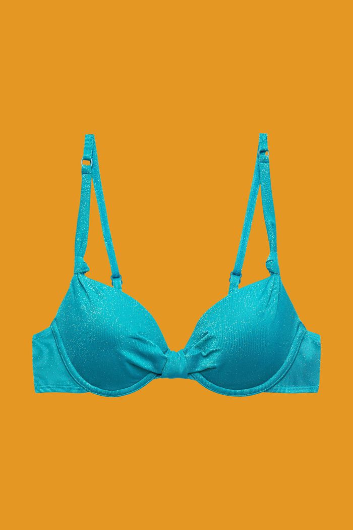 Błyszcząca wyściełana góra od bikini z fiszbinami, TEAL BLUE, detail image number 4