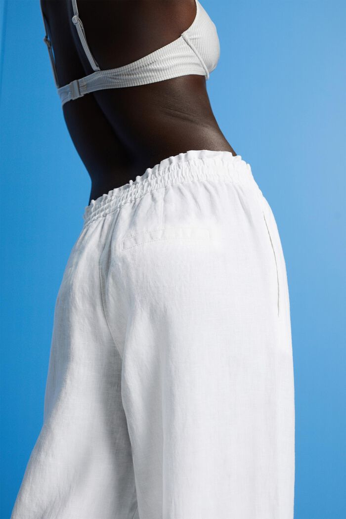 Szerokie lniane spodnie, OFF WHITE, detail image number 4